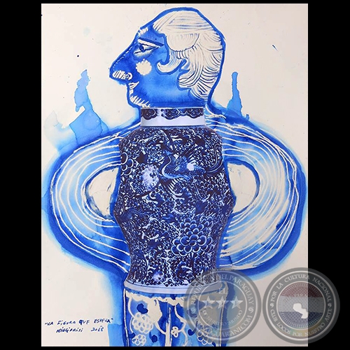 La figura que espera - Serie AZUL dibujo sobre papel de Ricardo Migliorisi - Ao: 2018